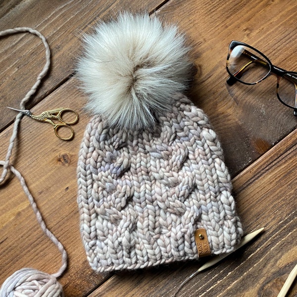 KNITTING PATTERN | Adult Size Cable Knit Beanie | Intermediate Beginner | Super Chunky Rasta Wool Yarn | Farmstead Winter Hat
