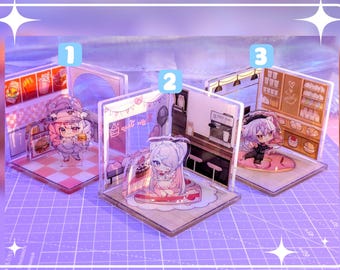 Suporte de acrílico para sala Kawaii - Tokiko, Helmut e Angel, Anime Mangá