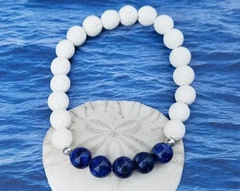 Diffuser Bracelet, Blue Lapis, White Lava beads, Blue & White bracelet, Nautical bracelet, beach bracelet