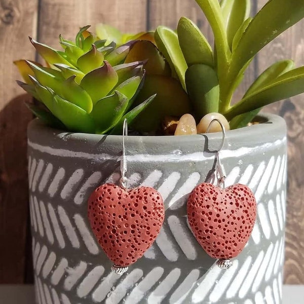 Diffuser Earrings // Lava heart bead // Valentine's Day gift // dangle earrings // heart earrings