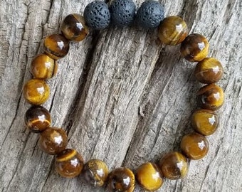 Bivei Lava Rock Essential Oil Diffuser Bracelet - Healing Gemstone Mala With Tiger Eye Beads
