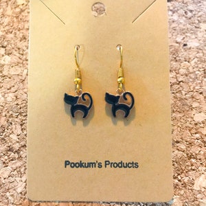 Black Cat Earrings, Cat Earrings, Cat Drop Earrings, Handmade Earrings, Charm Earrings, Earrings, Jewelry, Handmade Jewelry, Black Cat, Cats