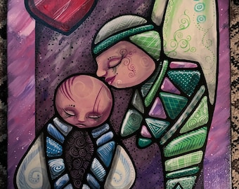 Oshka Acrylic Painting: Quilt Design, 16x20 Canvas
