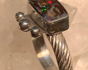 Rectangular boulder opal ring
