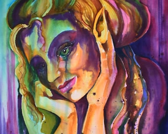 Sad Girl Art Print | Rainbow Drip Painting