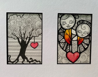 Oshka sunset couple double mini with heart tree
