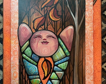 Autumn Oshka Acrylic Painting: Quilt-like Design, 16x20 Canvas