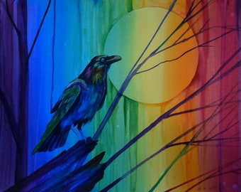 Colorful Rainbow Raven in forest