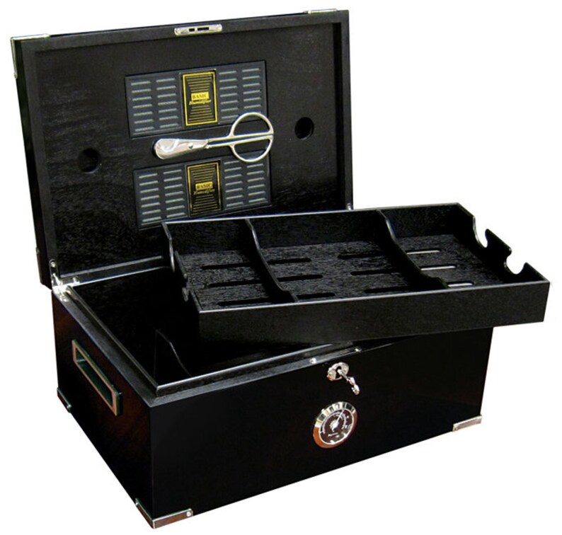 Cigar Humidor, Deep Black Lacquer Finish Humidor Box, Groomsmen Cigar