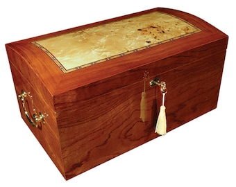 Arc Shaped Cigar Humidor, Burl Finish w/ Light Mappa Wood Cigar Humidor, 150 Cigars Holder Box