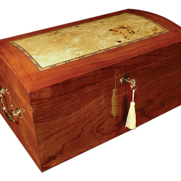 Arc Shaped Cigar Humidor, Burl Finish w/ Light Mappa Wood Cigar Humidor, 150 Cigars Holder Box
