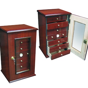 Cigar Humidor, Cherry Lacquer Finish Wooden, 150 Cigars Holder Box, Best Humidor For Cigars Gifts For Men Gift For Husband Fathers Day