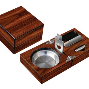Folding Cigar Ashtray High Gloss Walnut Finish, Cigar Ashtray Gift for Men