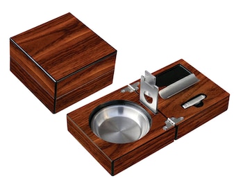 Cenicero de cigarro plegable acabado de nogal de alto brillo, cenicero de cigarro regalo para hombres