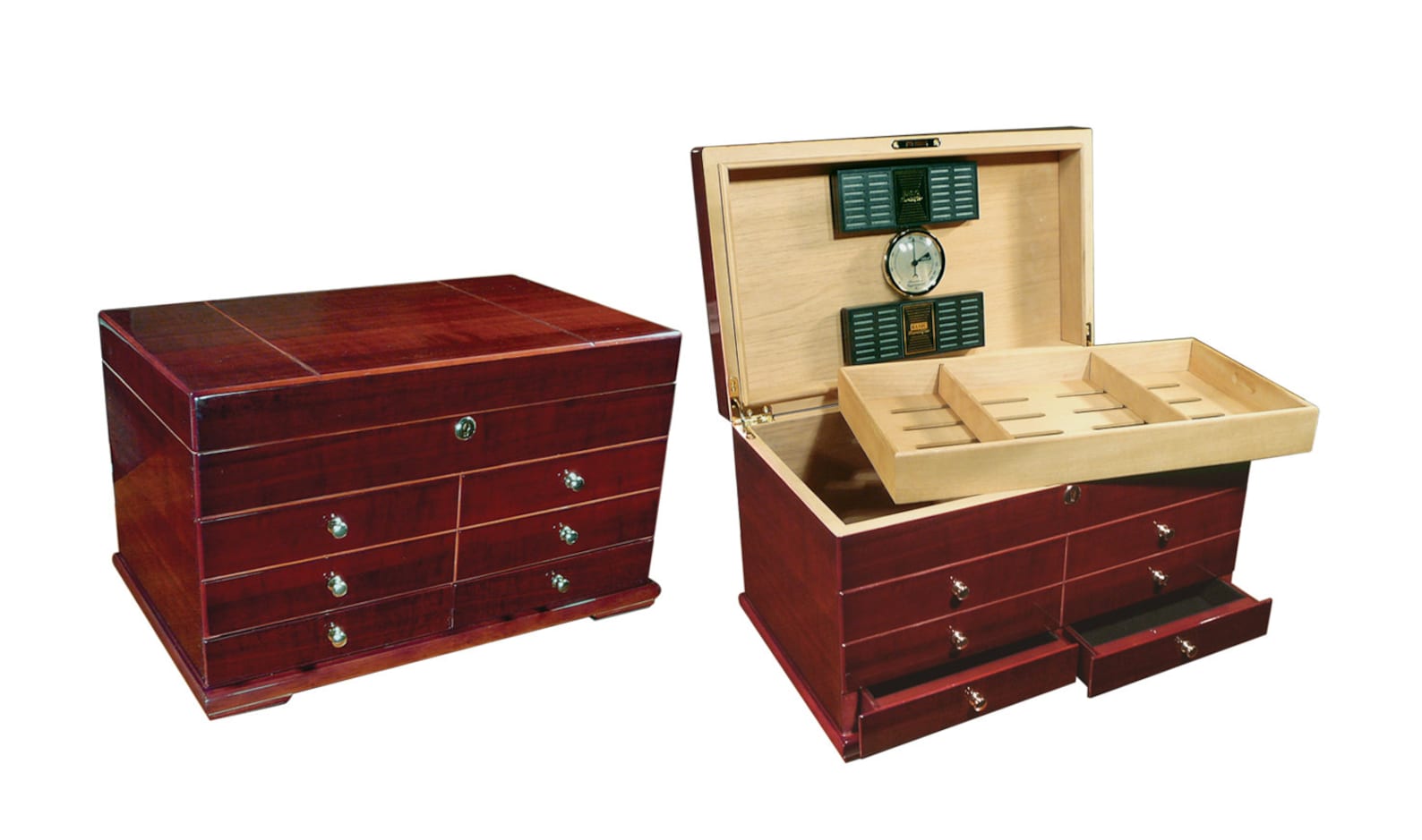 Cigar Humidor, Drawers Lacquer Cherry Wooden, Cigar Humidor Box, 300