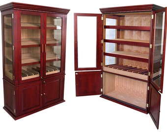 Cigar Humidor, Cigar Cabinet, Cigar Box Gift For Him Cherry Finish