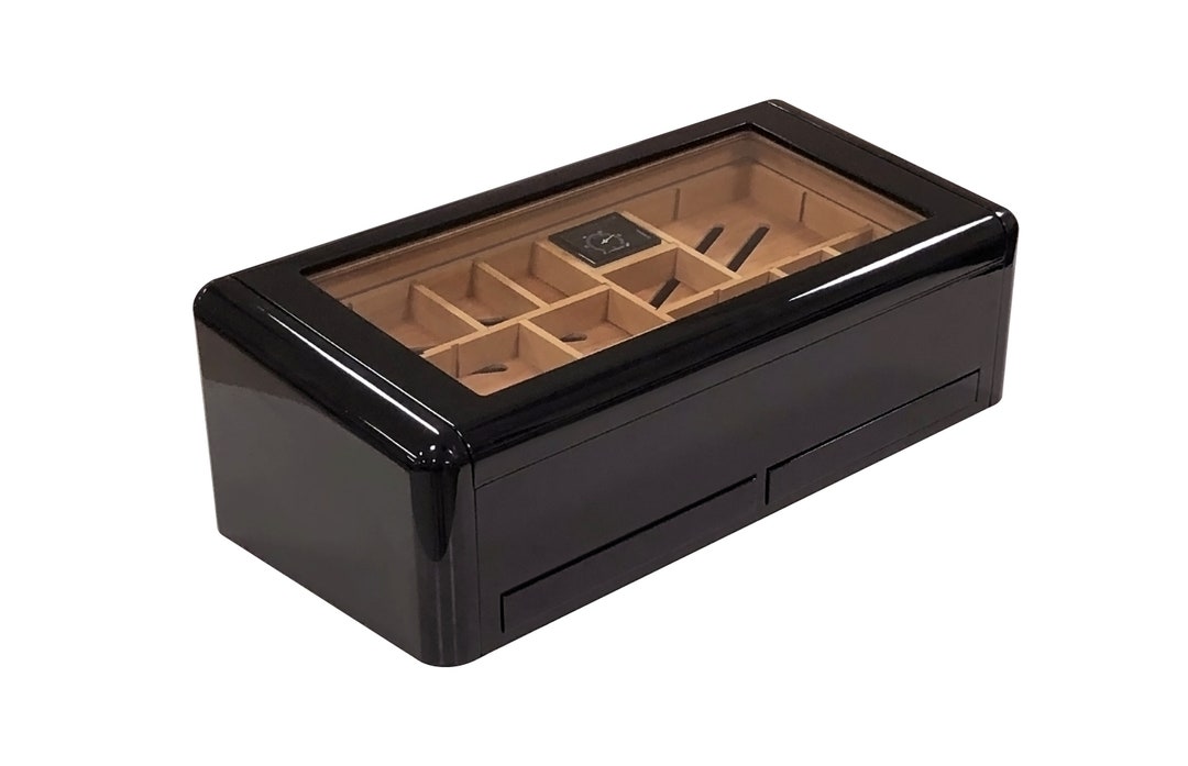 Cigar Humidor, Black With Slide & Lock Dividers Storage 150 Cigars Holder Box Cigar Gift Set Etsy