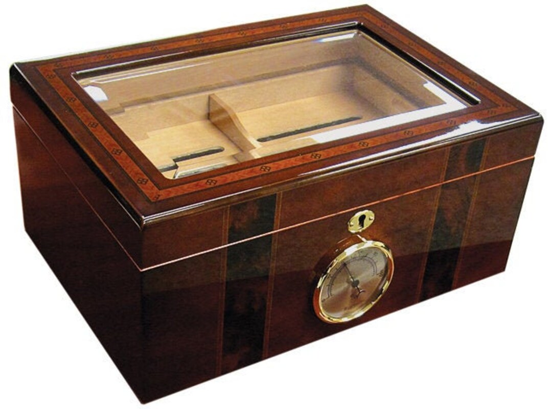 Cigar Humidor, Beveled Glass Top Cigar Humidor Gift Set, 100 Cigars ...