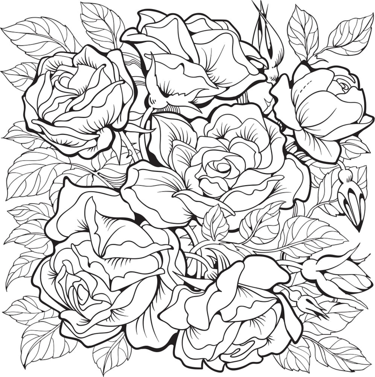 44 Flower Coloring Pages Floral Adult Coloring Pages - Etsy