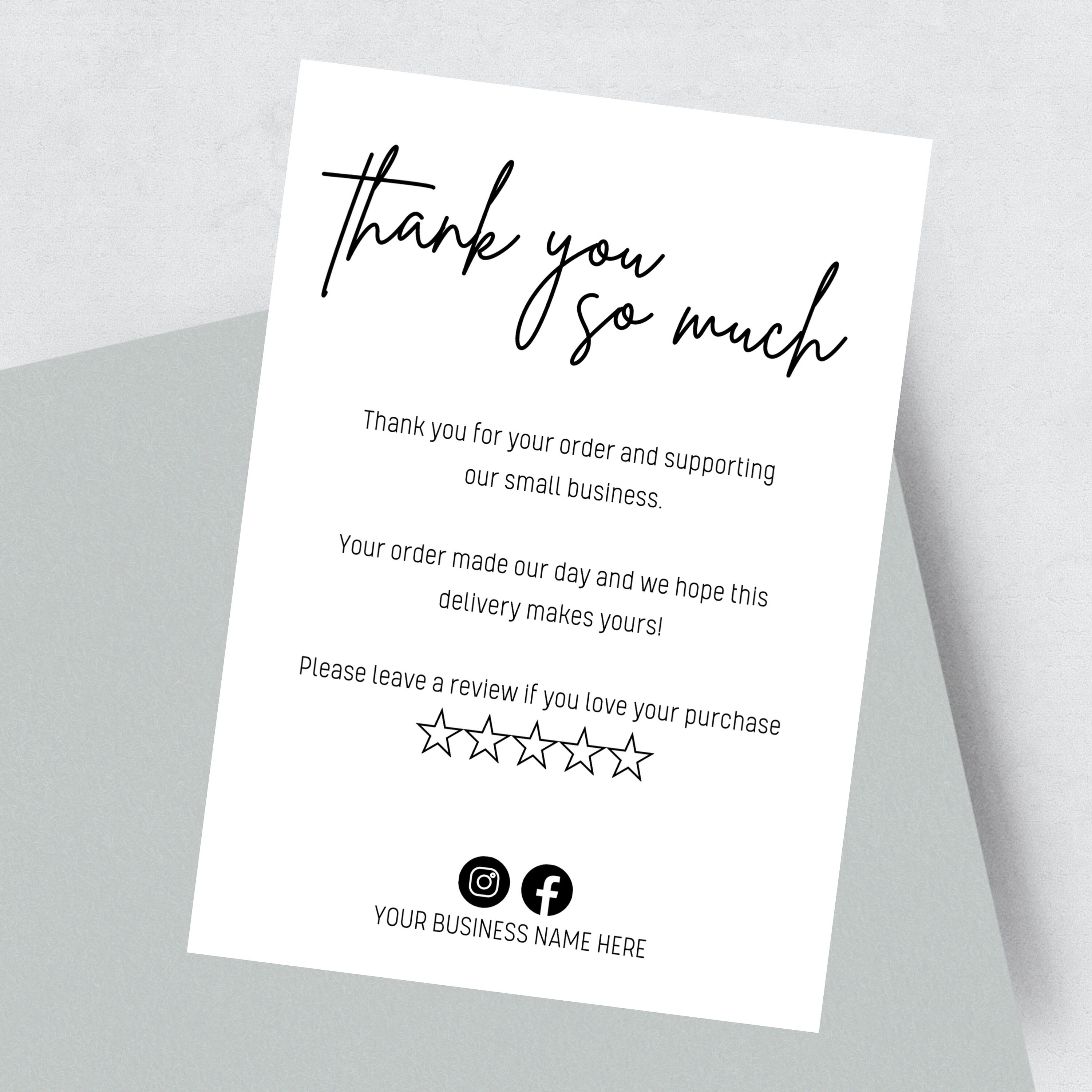 10 Pack of A6 Thank You Cards Portrait Packaging Small Etsy UK