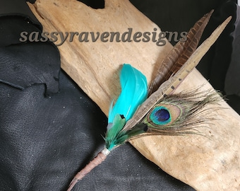 Natural Pheasant and Peacock with Turquoise Feathers Hat Feathers Hatband Decoration