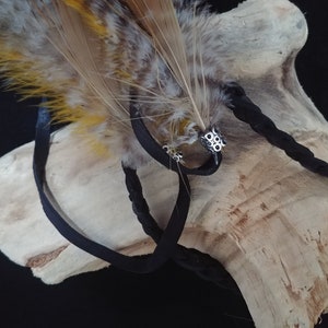 Braided Buckskin Headband with Yellow Feathers