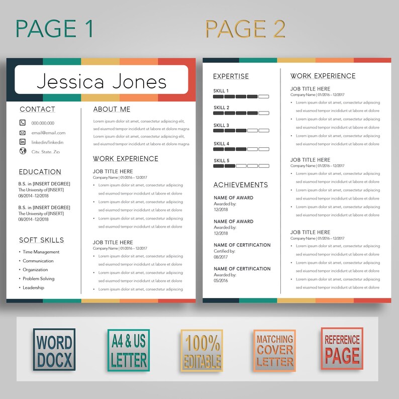 Professional Resume Template Creative Resume Resume Template Word 3 Page Resume Cover Letter References Instant Download Design Templates Stationery Kromasol Com