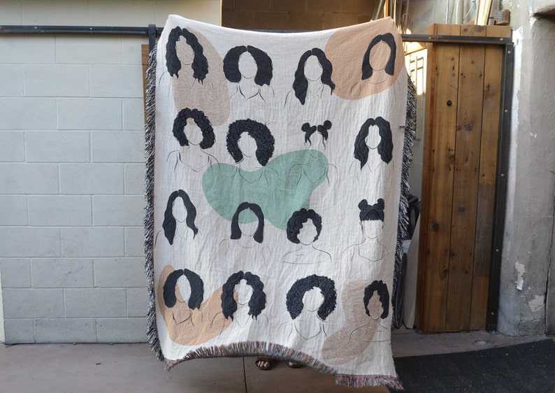 Feminist Home Decor Large Woven Throw Blanket Living Room Bedroom Dorm Modern Women Silhouettes Sisters Gift