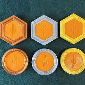 Star Wars Hutt/Halcyon Circle and Hexagon Orange Vertex Casino Chips weighted and double-sided Sample Set (6 chips)