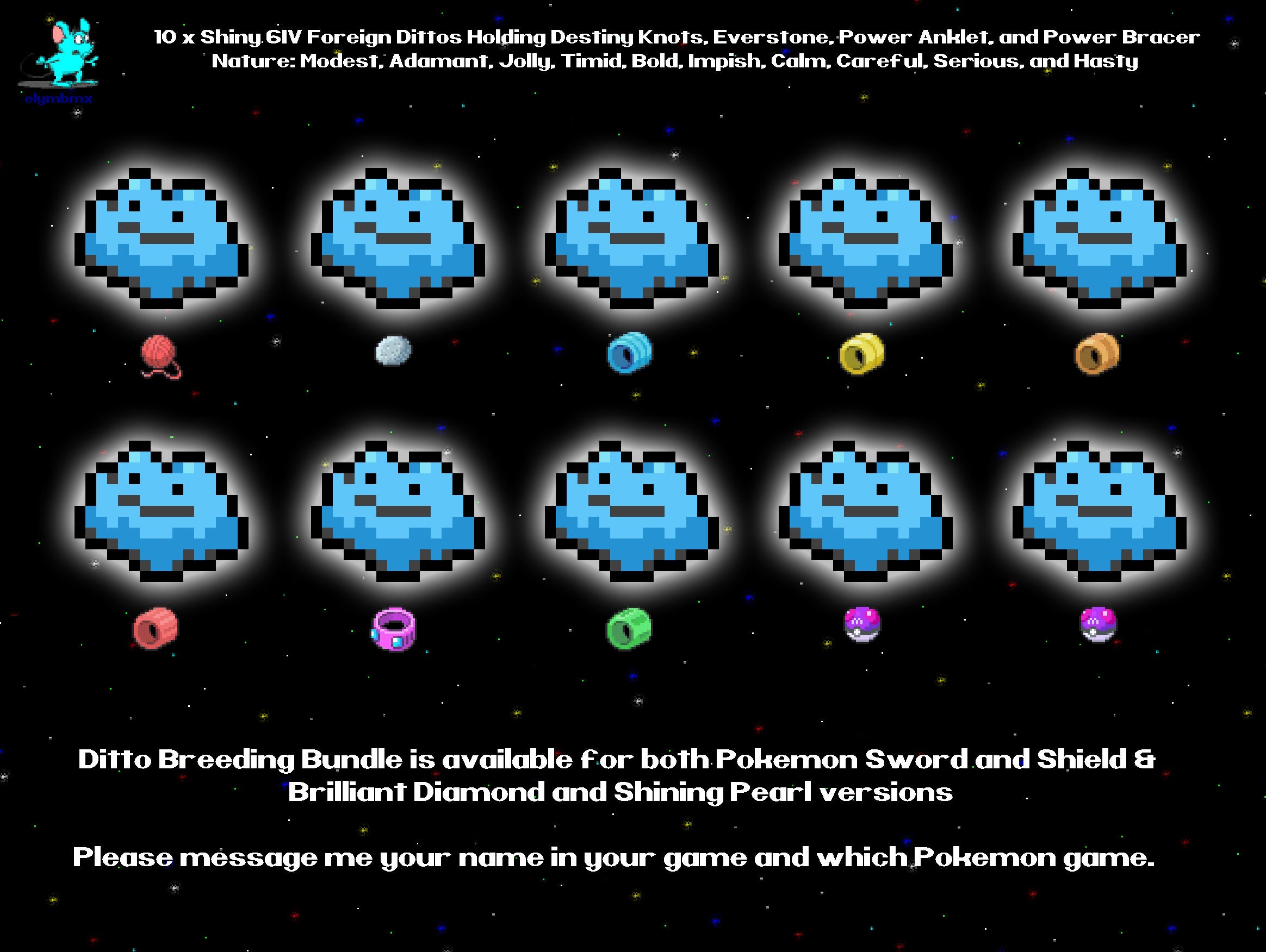 NEW BRILLIANT DIAMOND AND SHINING PEARL 6IV SHINY MASUDA DITTO + DESTINY  KNOT