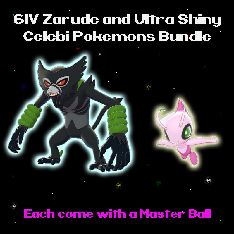 Zarude, Pink Scarf Cape Caped Dada form Zarude and Shiny Celebi 3-Pack -  Holding Master Balls - Pokemon Movie 2020 Event for Pokemon Sword and  Shield - elymbmx