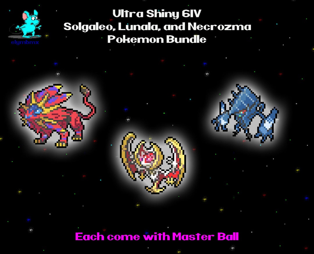 Ultra Square Shiny 6IV Solgaleo, Lunala, and Necrozma Legendary Pokemon  Holding Master Balls for Sword and Shield - elymbmx