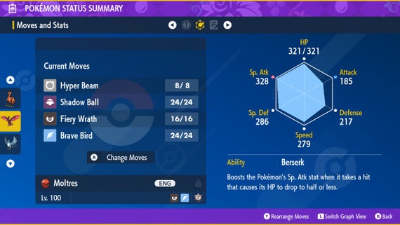 Pokemon Sword and Shield 6IV Shiny Moltres Hidden Ability