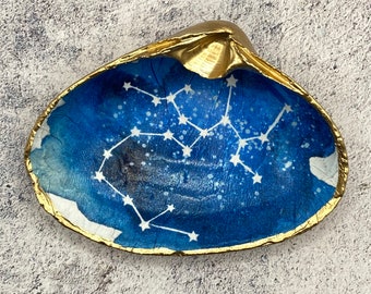 Decoupage Clam Shell, Zodiac Celestial Beach Decor, Constellation Art, Mermaid Gifts, Trinket Dish