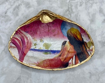 Decoupage Clam Shell, Pink Mermaid Decor, Mermaid Lover, Trinket Dish