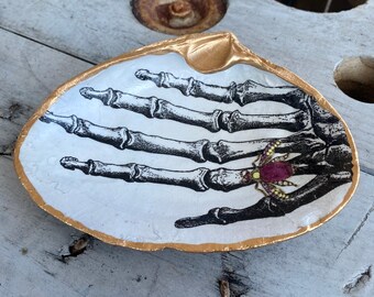 Decoupage Clam Shell, Right Skeleton Hand Beach Decor, Take My Hand, Mermaid Gifts, Trinket Dish