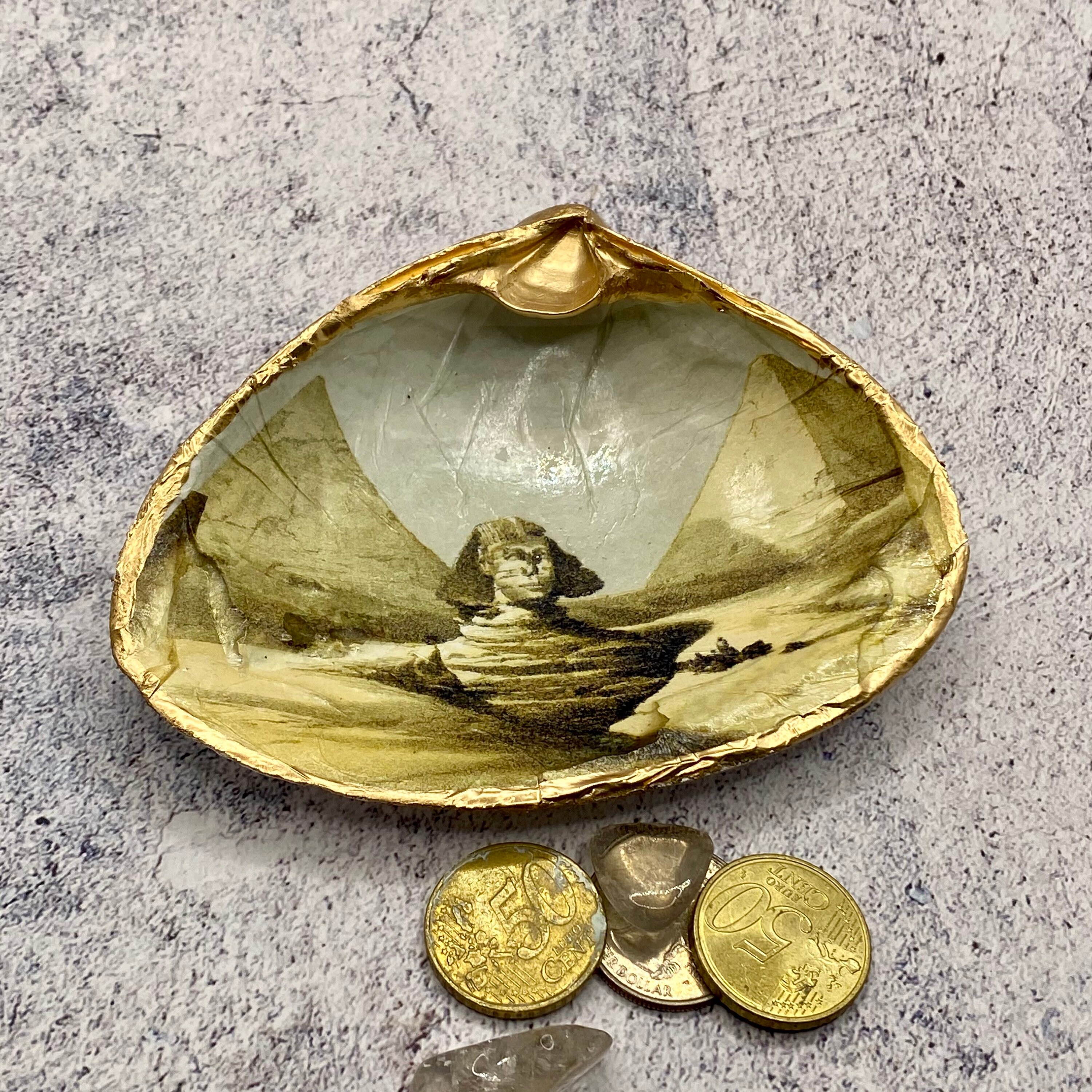 Large Decoupage Clam Shell Egypt Egyptian Pyramids Sphinx Etsy