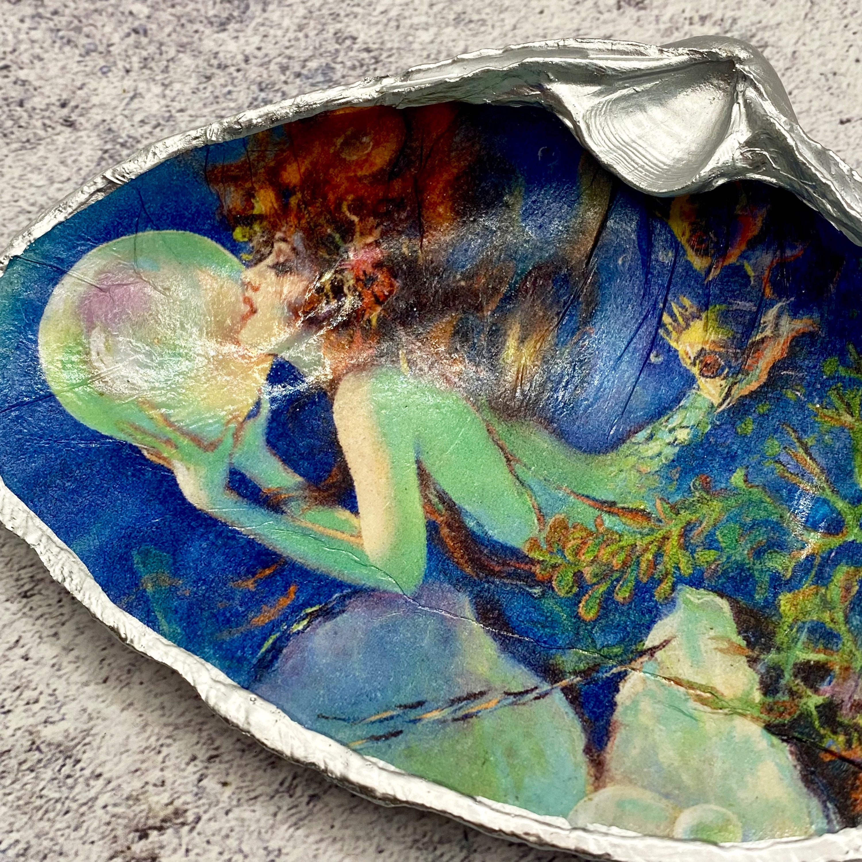 Mermaid Decor Decoupage Shell Art Decoupage Shells Fantasy Etsy