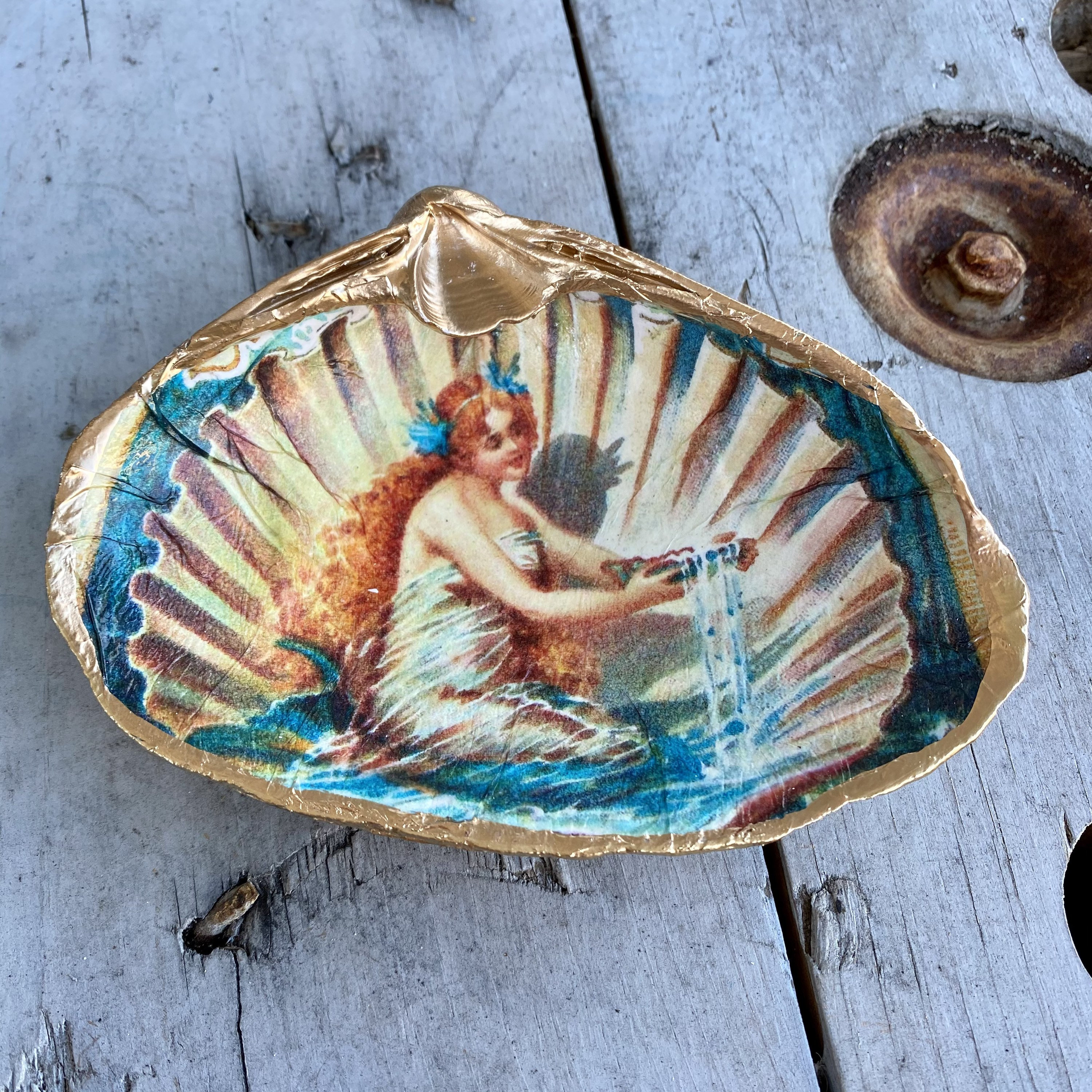 Mermaid Decor Decoupage Shell Art Decoupage Shells Clam Etsy