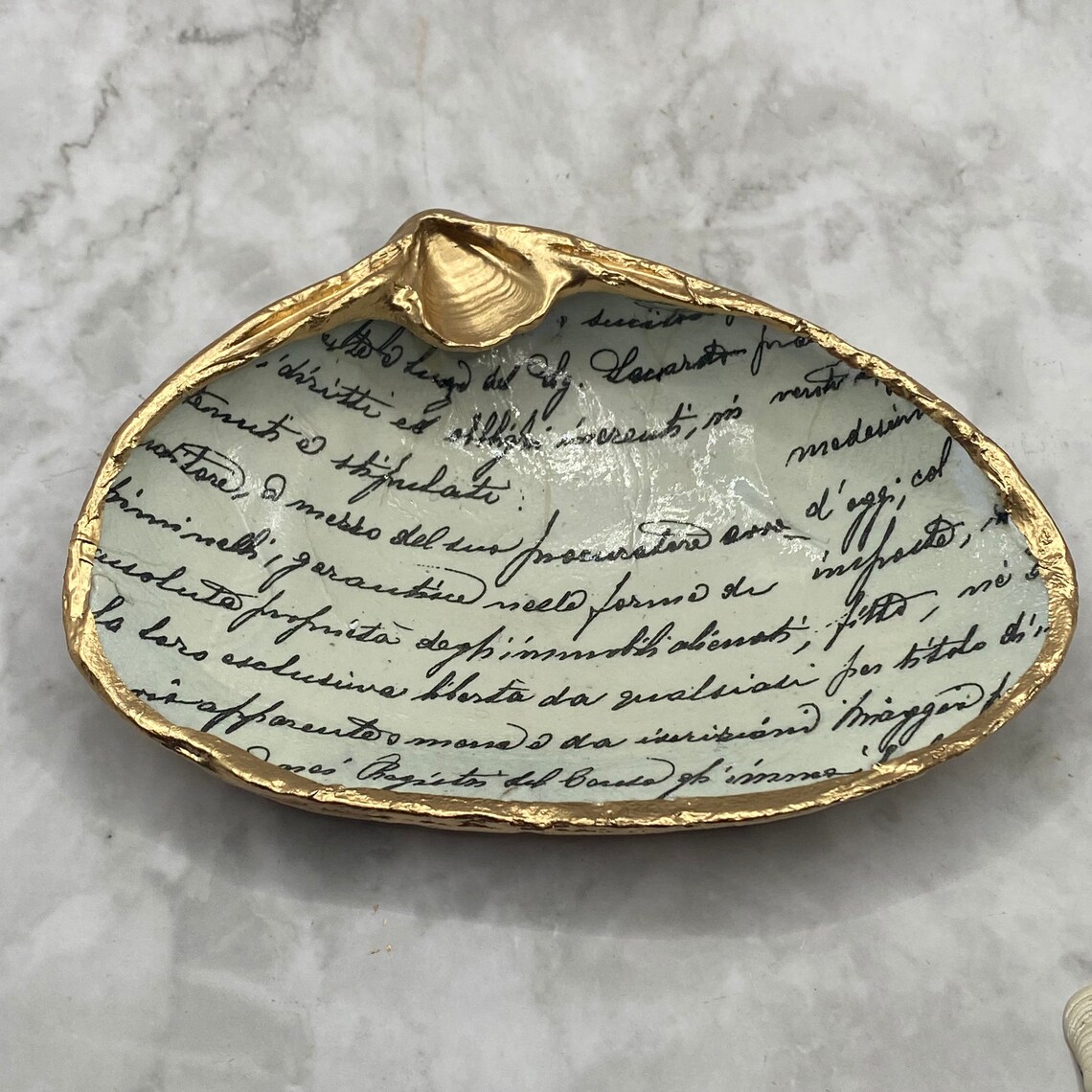 Decoupage Clam Shell Decor Handwritten Beach Art Ring Dish Etsy