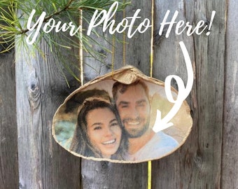 Personalized Shell Ornament, Mermaid Beach Decor, Photo on Seashell, Wedding Gift, Gifts for Him, Gifts for Her, Home Decor