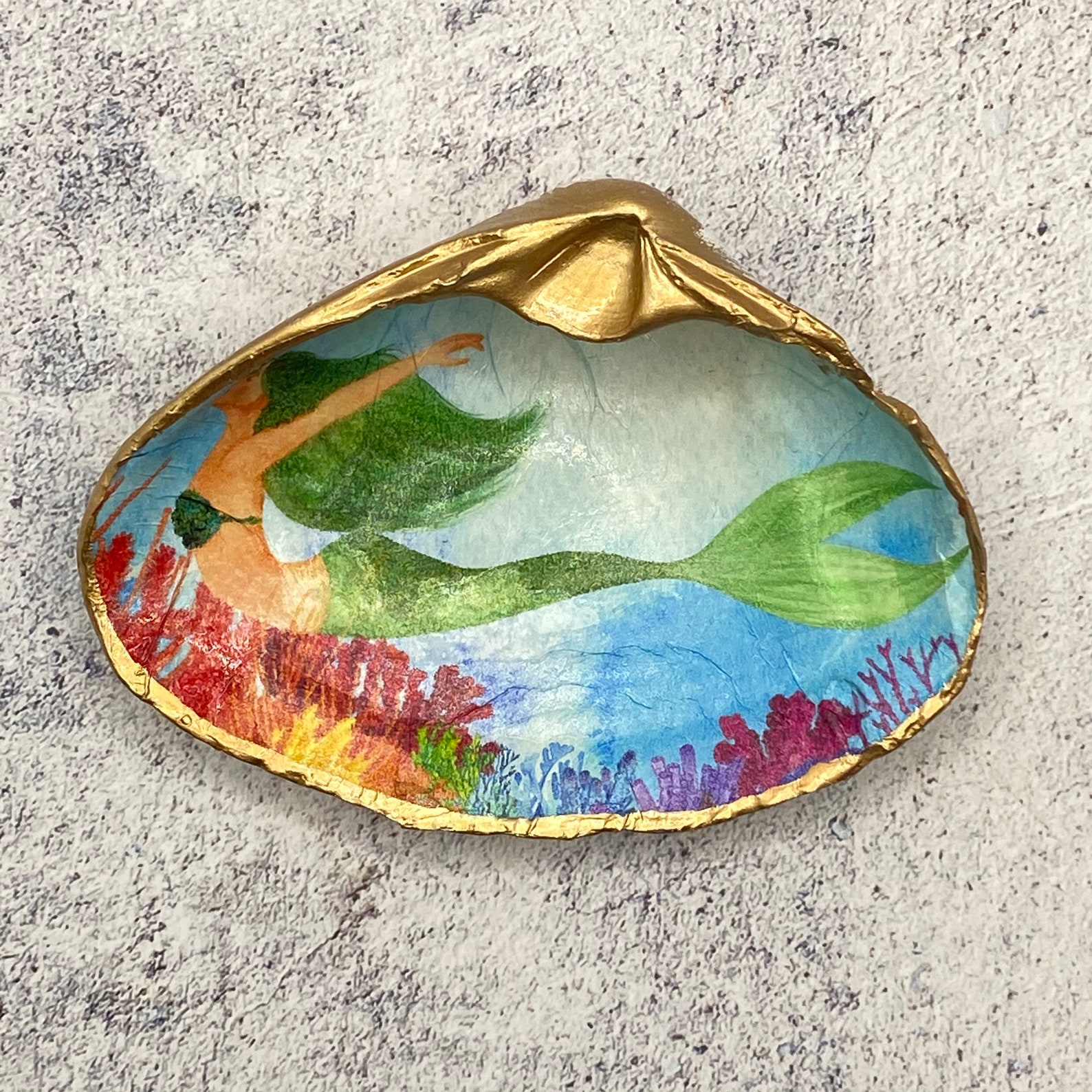 Decoupage Clam Shell Decoupage Shells Clam Shells Mermaid Etsy