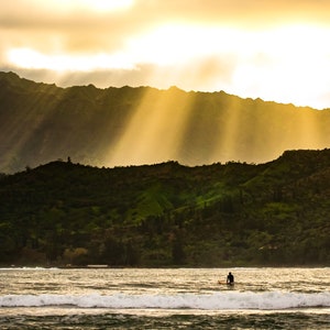 Sunset Surf in Hanalei, Kauai Hawaii
