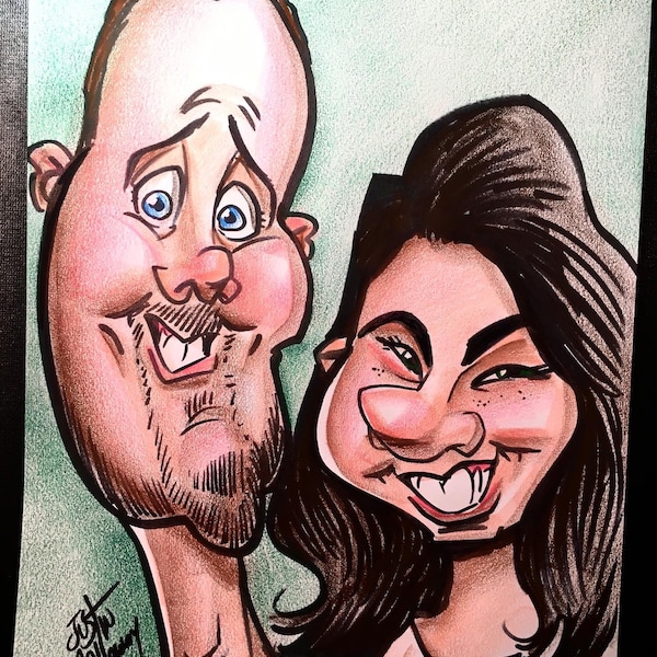 Retrato de caricatura en color de 2 caras