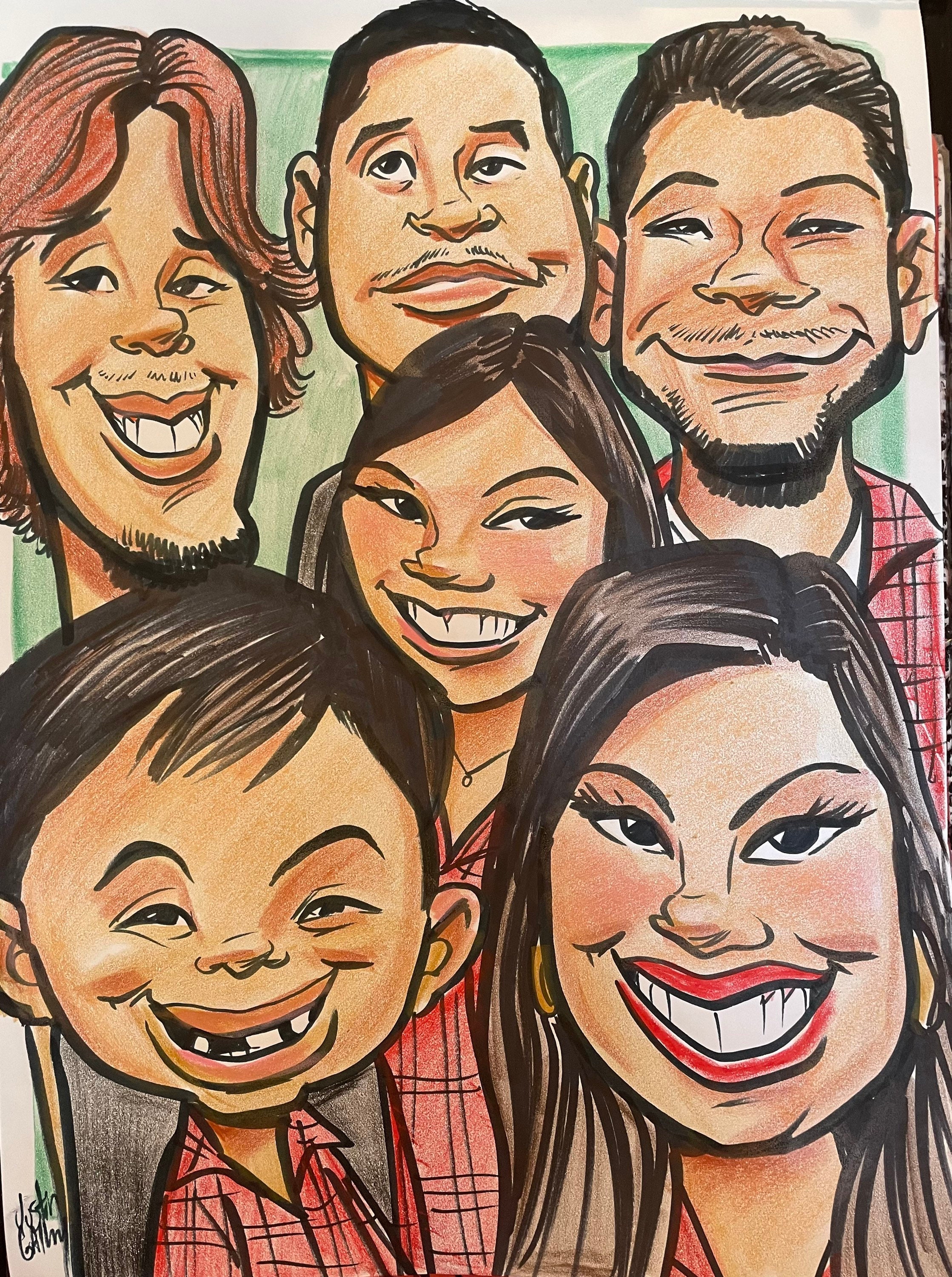 6 Faces Color Caricature Portrait - Etsy