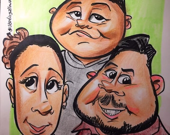 3 Faces Color Caricature Portrait