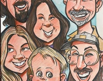 6 Faces Color Caricature Portrait