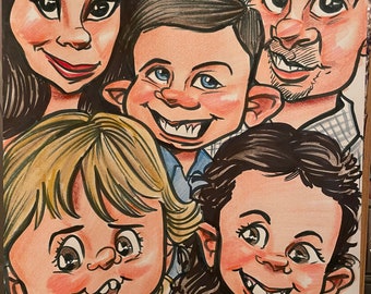 5 Faces Color Caricature Portrait