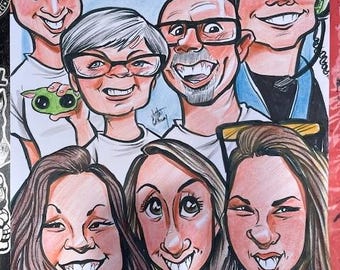 7 Faces Color Caricature Portrait