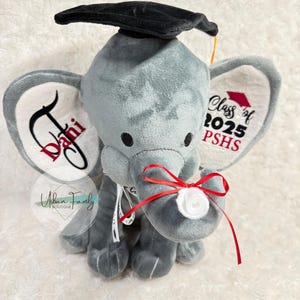 Personalized Plush 2025 Grad Graduation Elephant Kindergarten, High School, University, College 2024 2023 2022 2021
